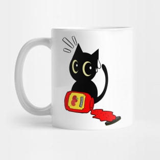 Cute black cat Spilled a bottle of ketchup Mug